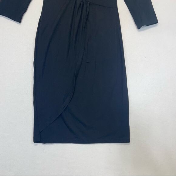 Sundance Unmistakable Beauty Mock Wrap Dress Modal Knit Black LBD Women’s Small - Picture 7 of 8